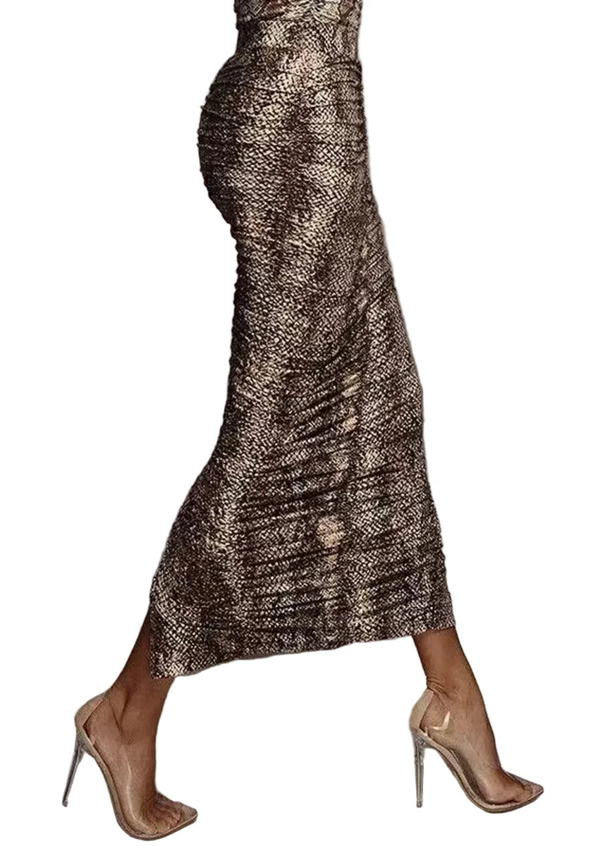 Damesrok met slangenprint en gerimpelde details 0