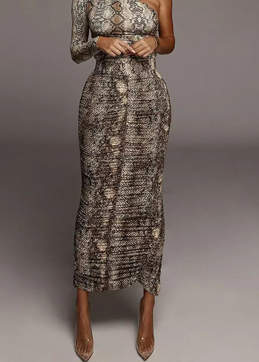 Damesrok met slangenprint en gerimpelde details 1