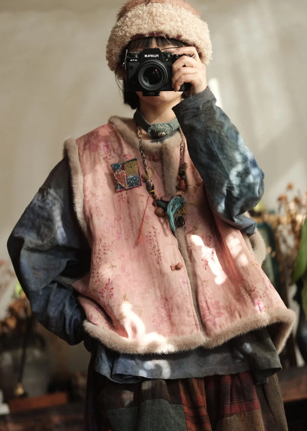 Damesvest Patchwork Pluizig Met Print 1