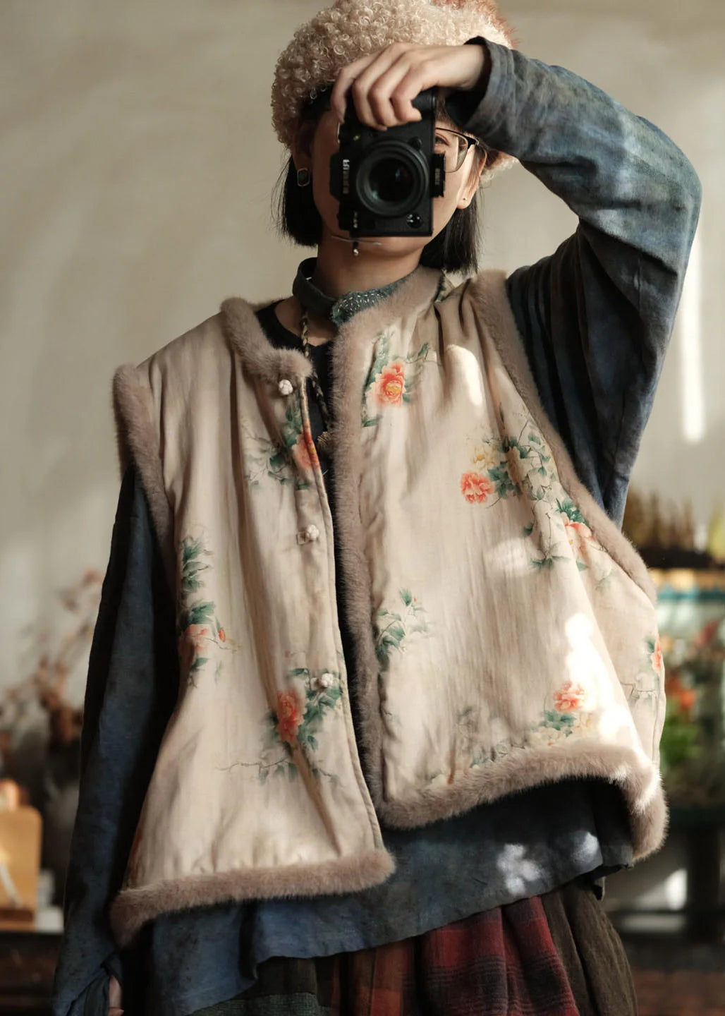 Damesvest Patchwork Pluizig Met Print 2