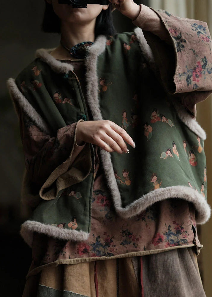 Damesvest Patchwork Pluizig Met Print 3