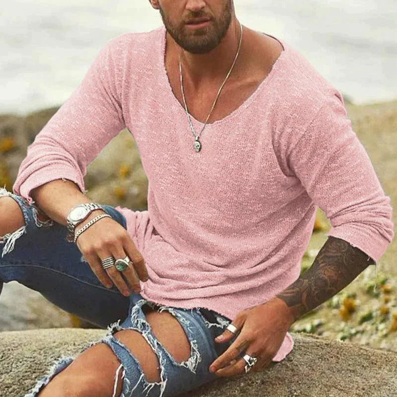 Heren Longsleeve Shirt Casual Katoen Roze en Grijs-1