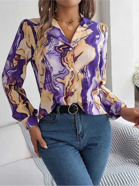 Variant image for Dames Shirt Marmeren Ontwerp Casual Katoen-17