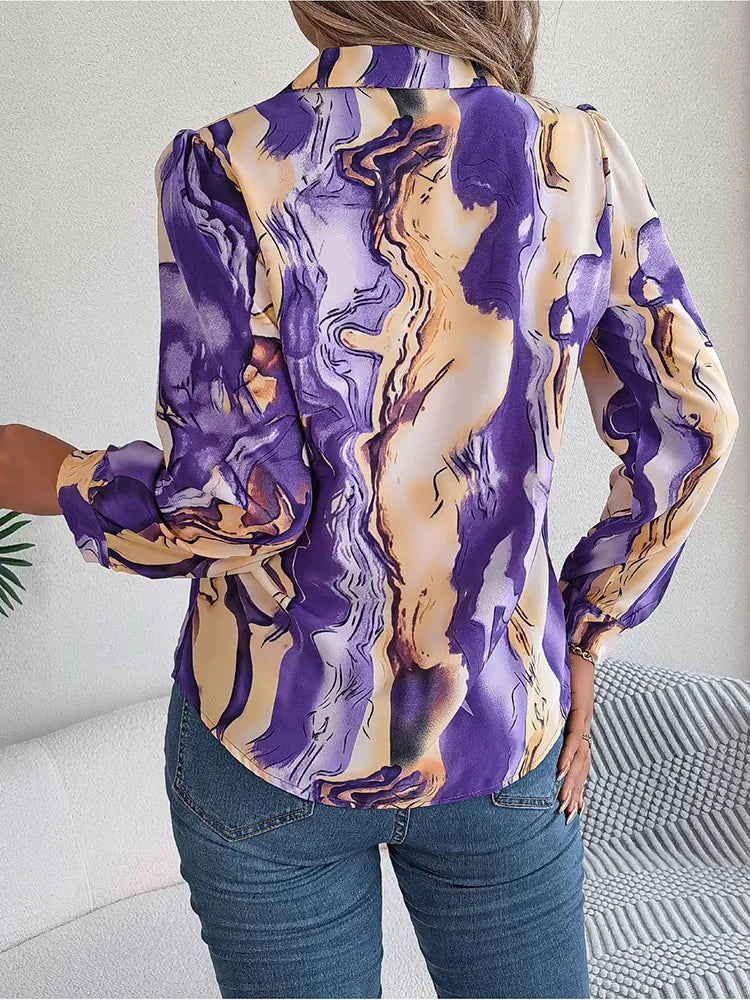Dames Shirt Marmeren Ontwerp Casual Katoen-6