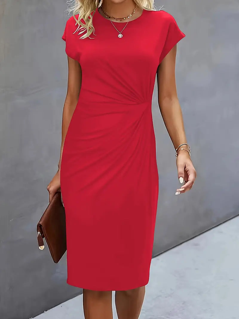 Zwarte Midi Jurk Dames Cirkelvormige Halslijn Lichtgewicht Elegante Stijl-1