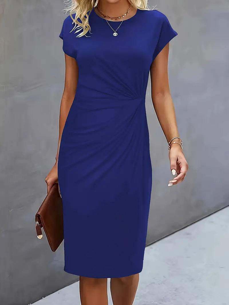 Variant image for Zwarte Midi Jurk Dames Cirkelvormige Halslijn Lichtgewicht Elegante Stijl-30