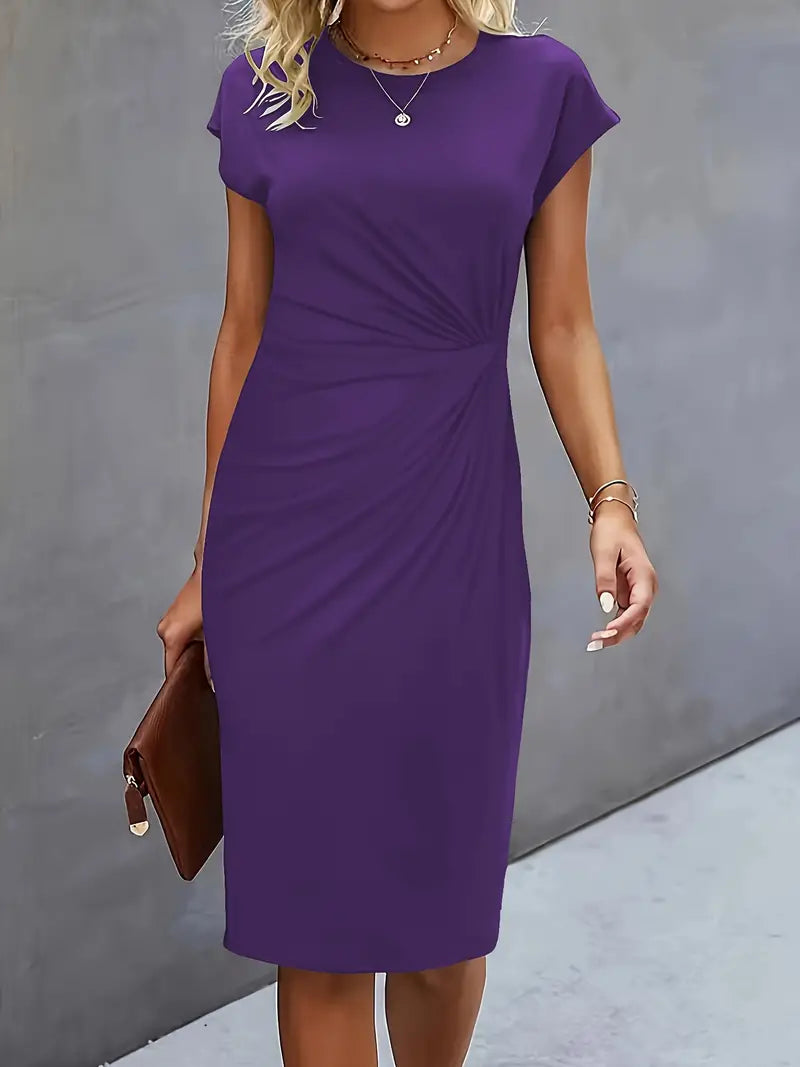 Variant image for Zwarte Midi Jurk Dames Cirkelvormige Halslijn Lichtgewicht Elegante Stijl-36