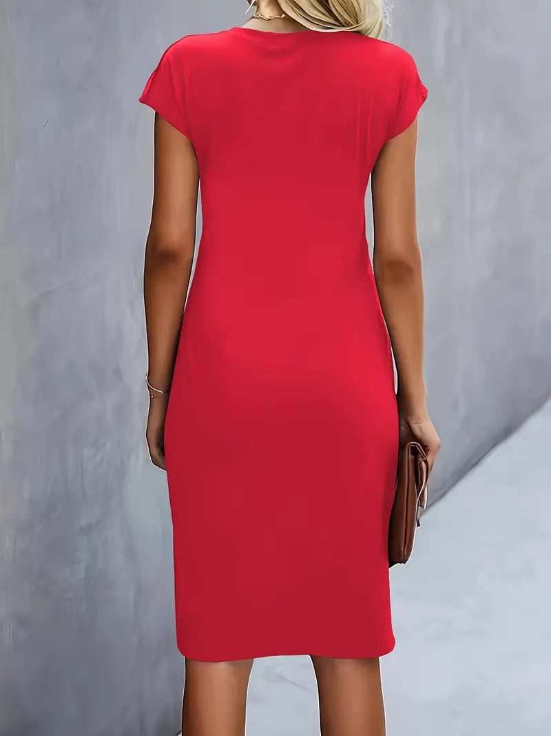 Zwarte Midi Jurk Dames Cirkelvormige Halslijn Lichtgewicht Elegante Stijl-5