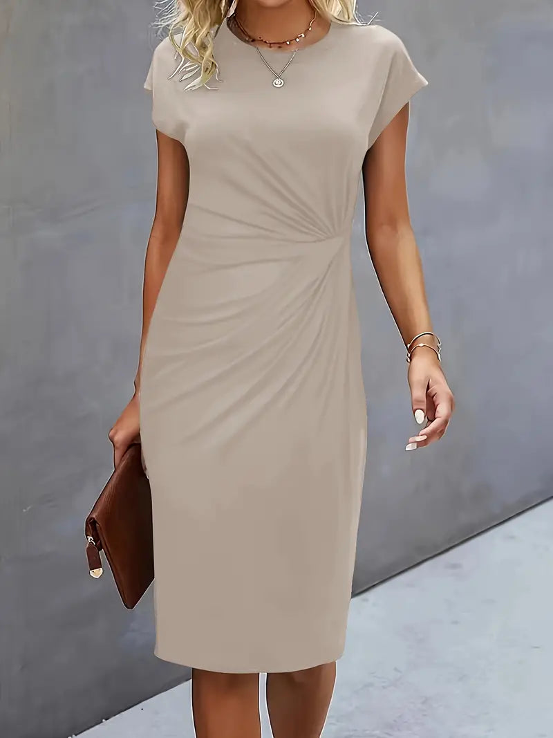 Variant image for Zwarte Midi Jurk Dames Cirkelvormige Halslijn Lichtgewicht Elegante Stijl-9