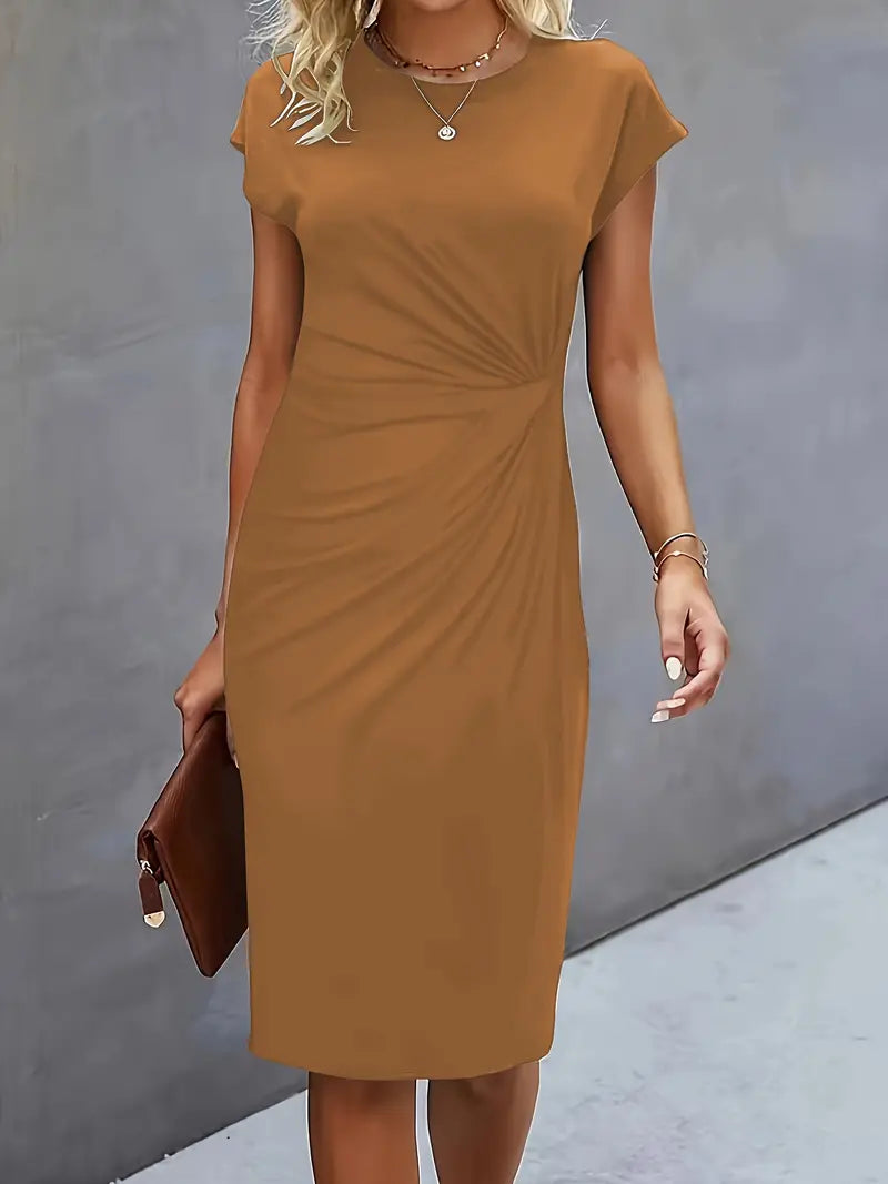 Variant image for Zwarte Midi Jurk Dames Cirkelvormige Halslijn Lichtgewicht Elegante Stijl-6