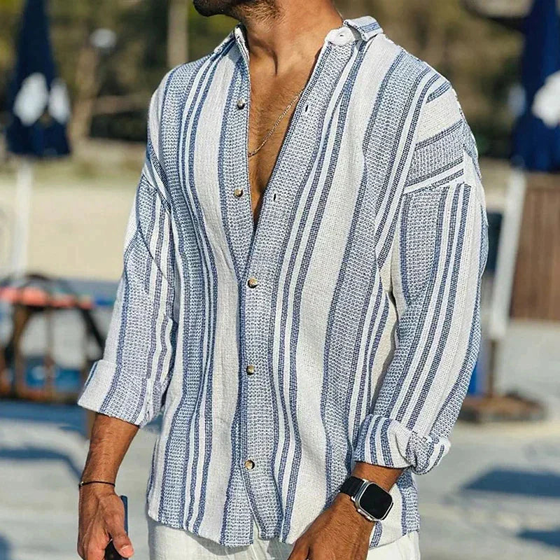 Heren Shirt Gestreept Ademend Linnen-1
