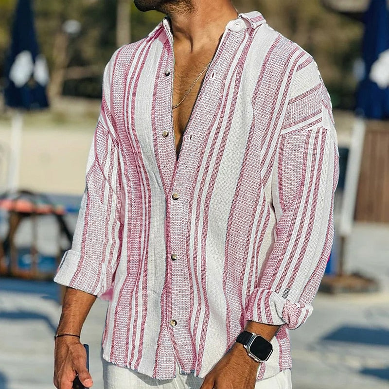 Variant image for Heren Shirt Gestreept Ademend Linnen-9