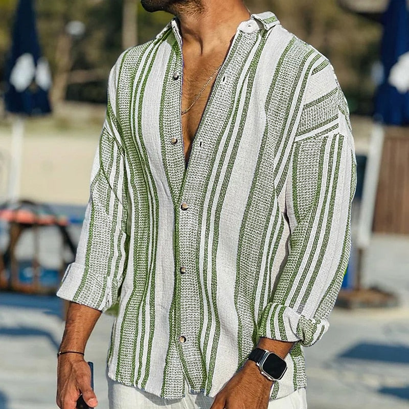 Variant image for Heren Shirt Gestreept Ademend Linnen-25