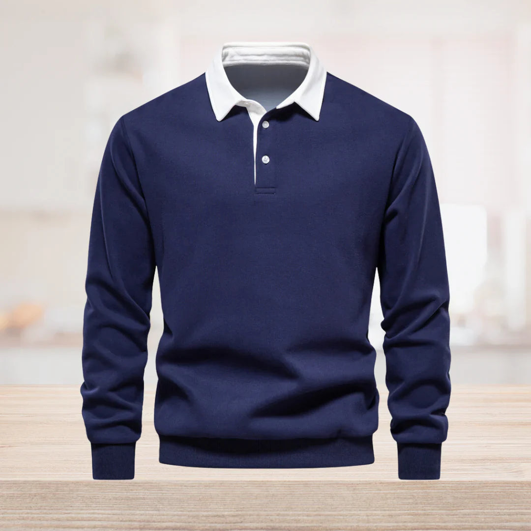 Heren Poloshirt Lange Mouwen Klassieke Kraag Katoen-1