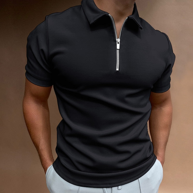 Heren Poloshirt Korte Mouwen Met Rits 100% Katoen 1