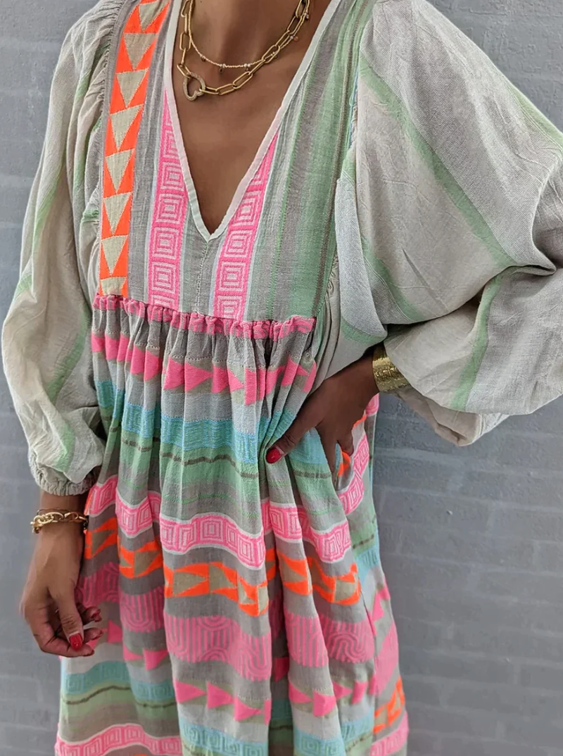Dames Lange Zomerjurk Kleurrijk Ademend Stof Elegante Stijl-2