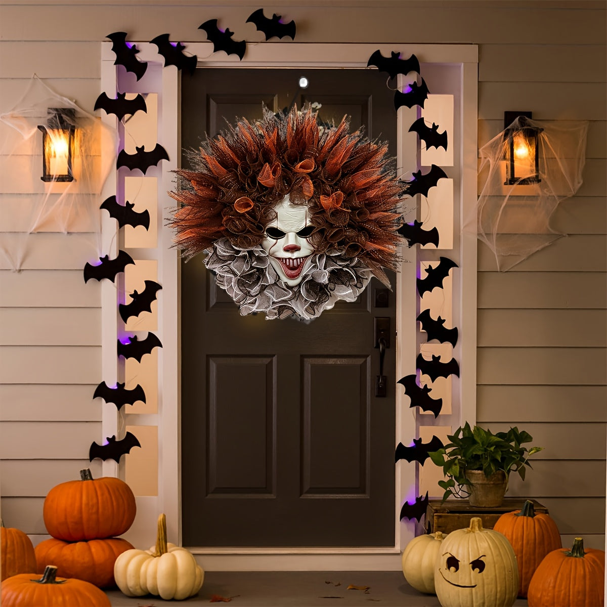 Halloween Deurdecoratie Clown Krans Griezelige Sfeer 0