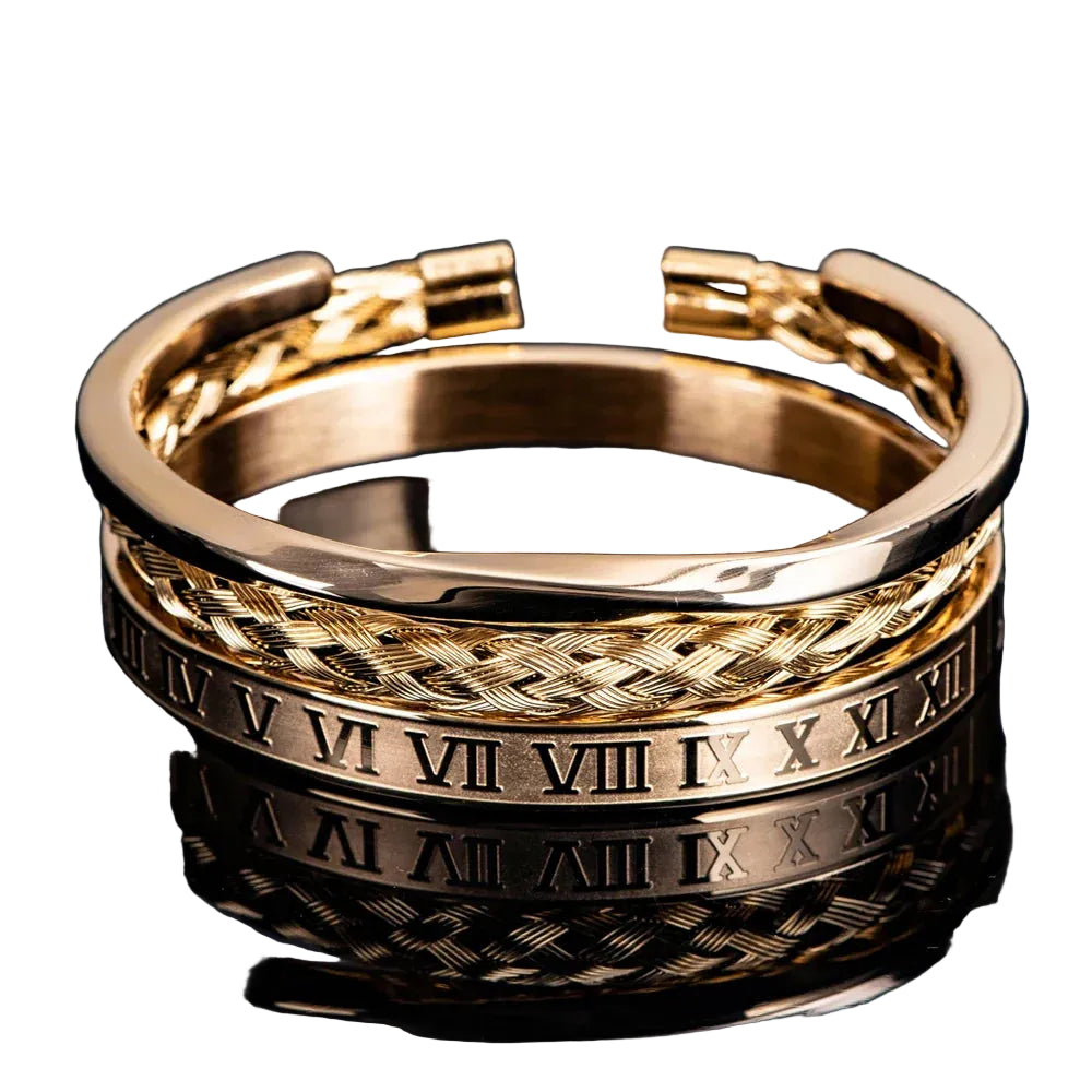 Heren Armbandenset met Gegraveerde Cijfers en Gevlochten Detail 0