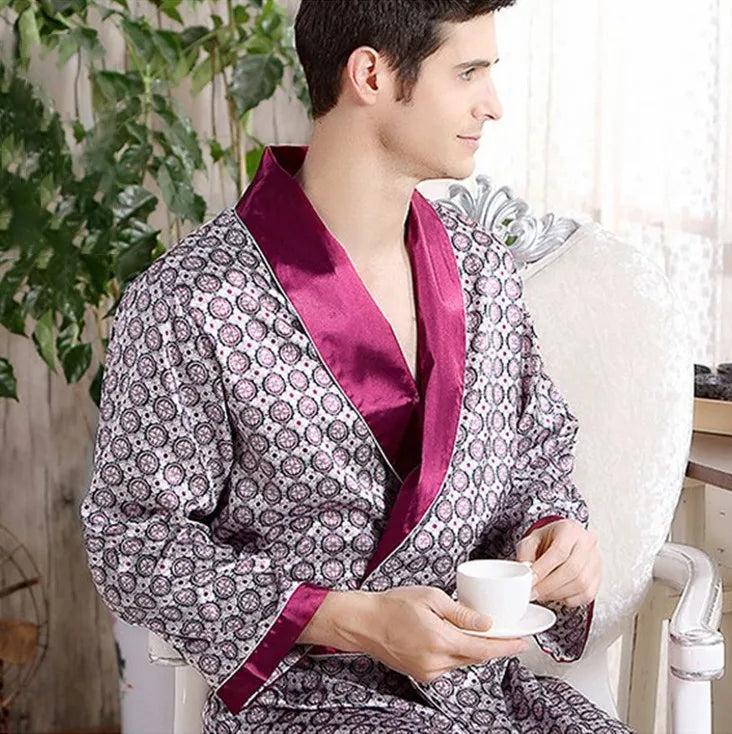 Heren Badjas Luxe Satijn Met Gouden Print 2