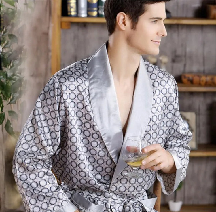 Heren Badjas Luxe Satijn Met Gouden Print 4