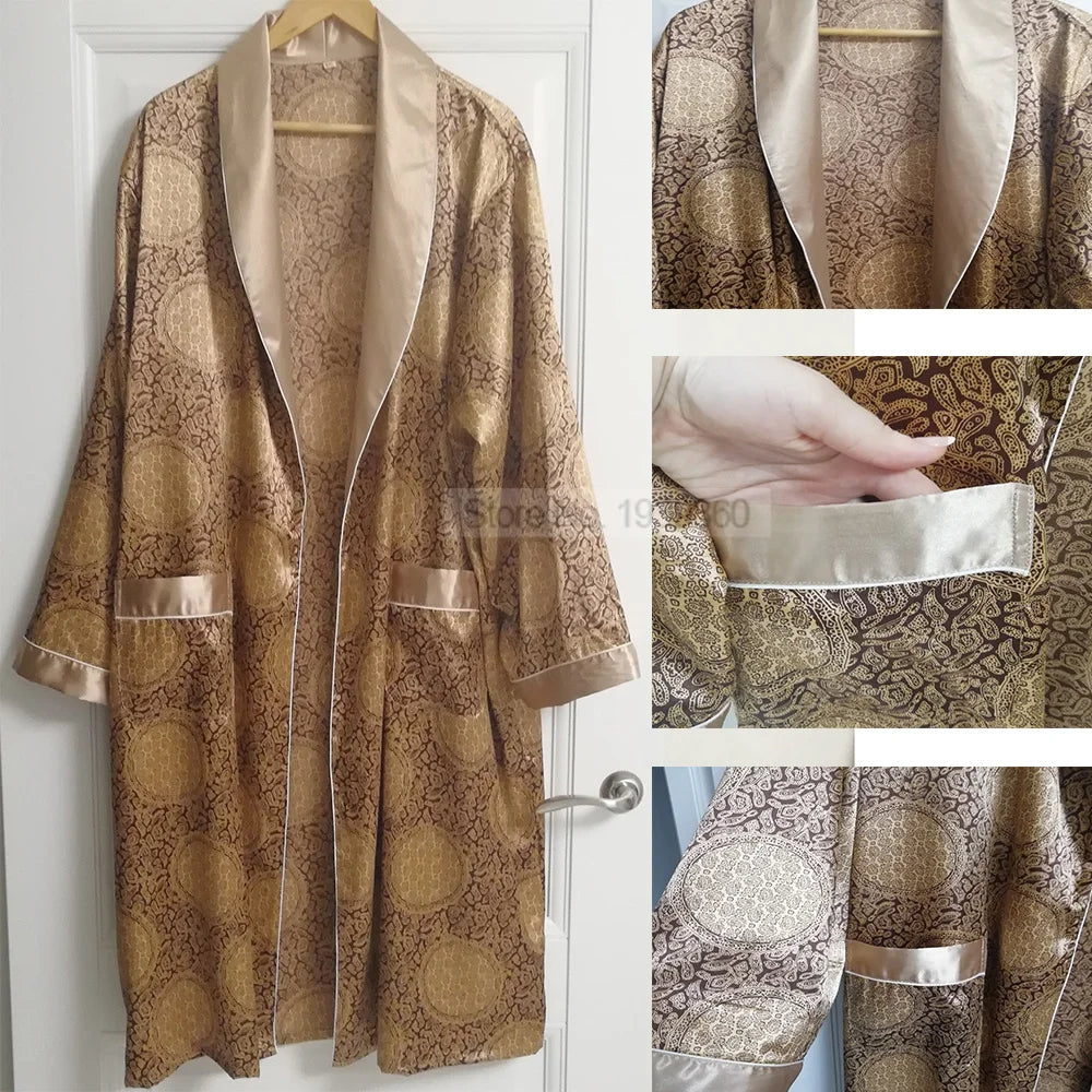 Heren Badjas Luxe Satijn Met Gouden Print 5