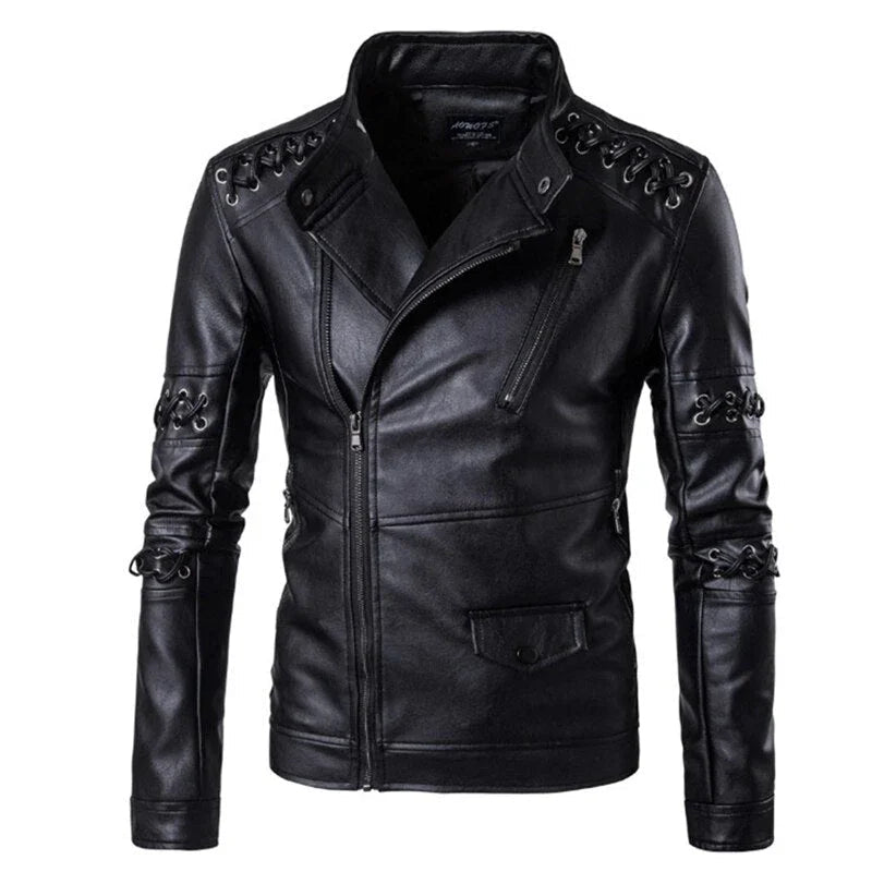 Heren Bikerjack met Decoratieve Riemen 0