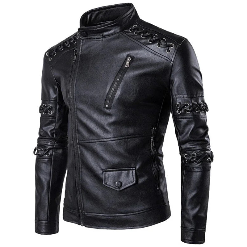 Heren Bikerjack met Decoratieve Riemen 1
