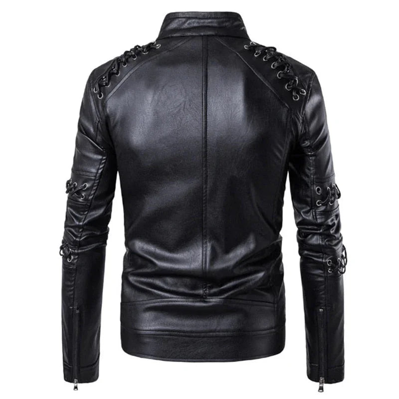 Heren Bikerjack met Decoratieve Riemen 2