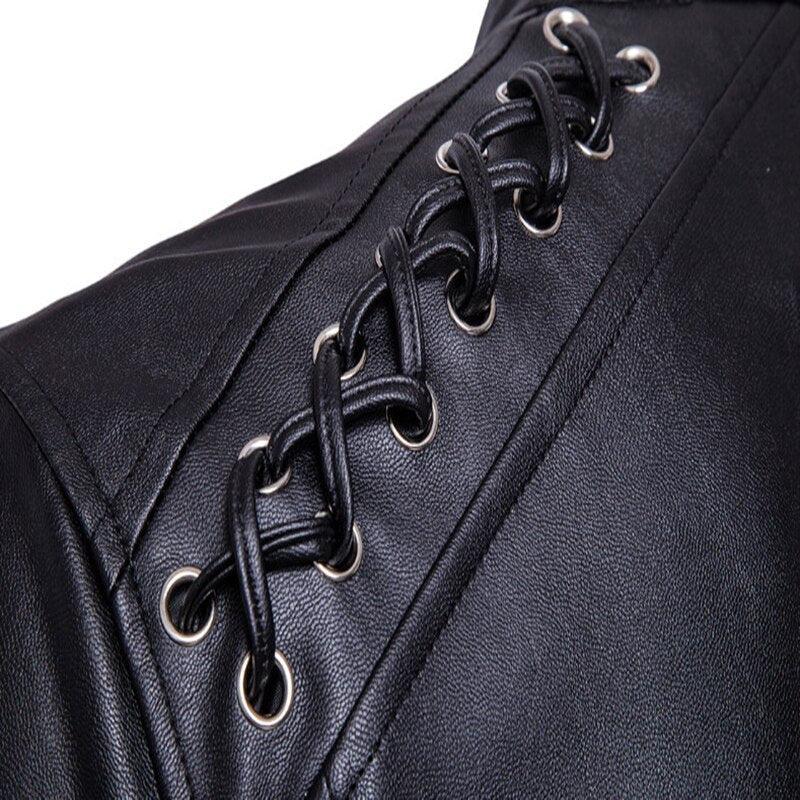 Heren Bikerjack met Decoratieve Riemen 3