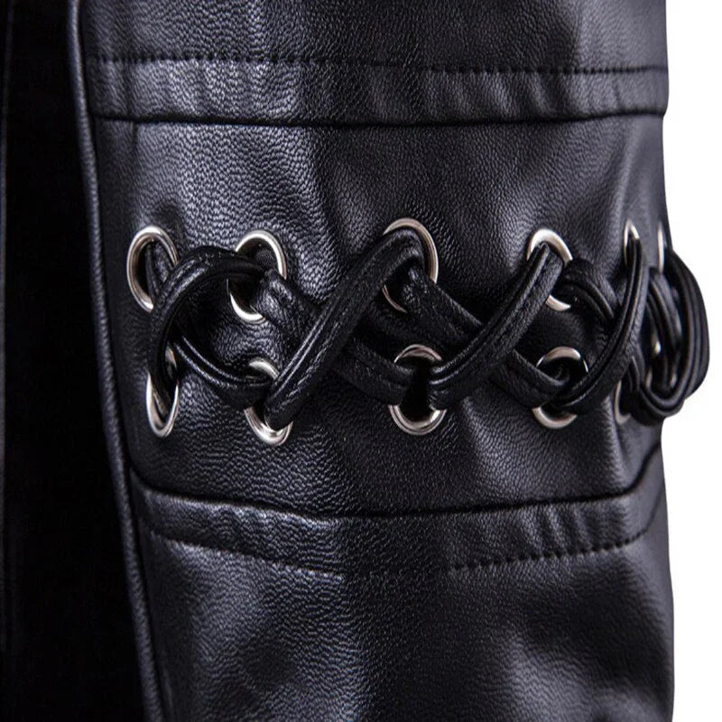 Heren Bikerjack met Decoratieve Riemen 4