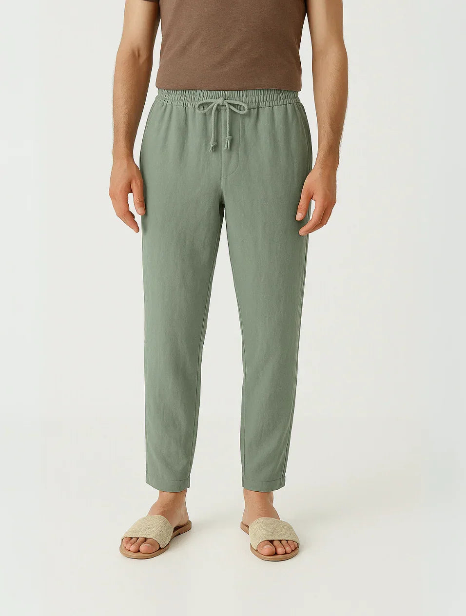 Heren Broek Linnen Beige Klassiek 5