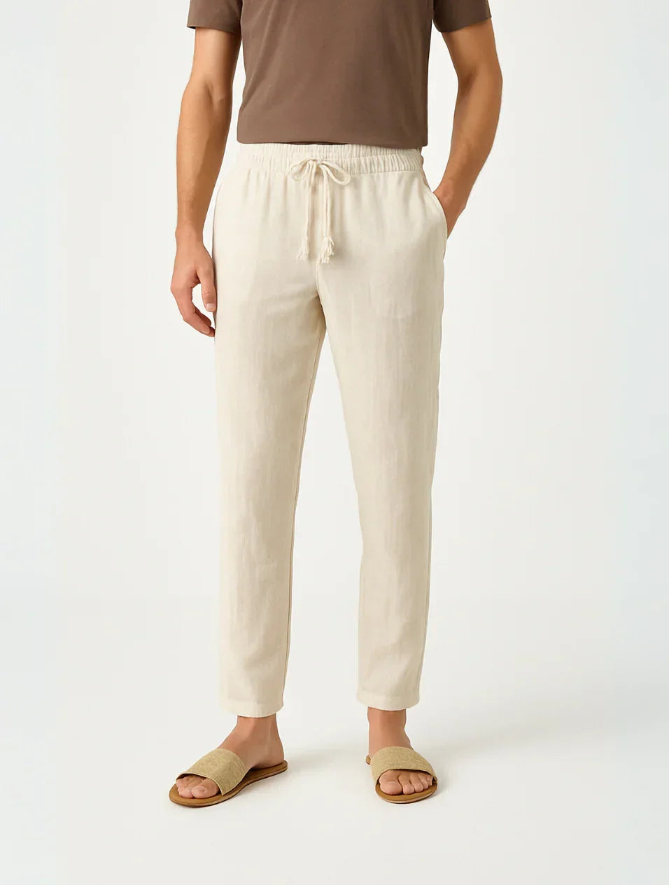 Heren Broek Linnen Beige Klassiek 7