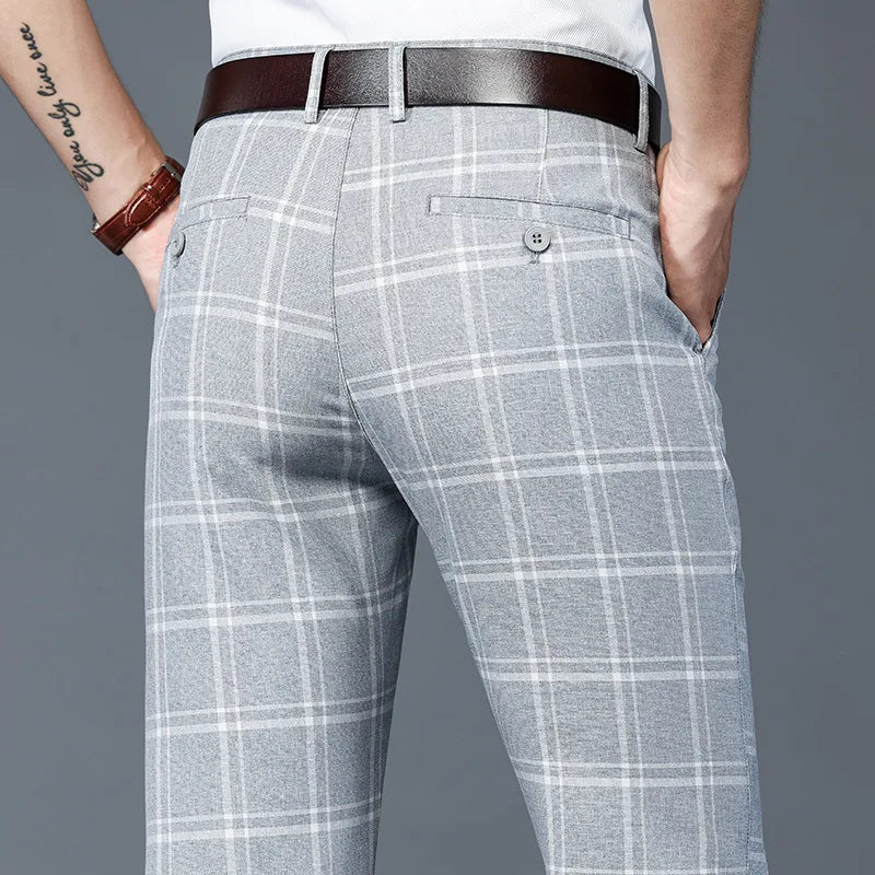 Heren Broek Slim Fit Geruit Stijlvolle Casual Pantalon 2