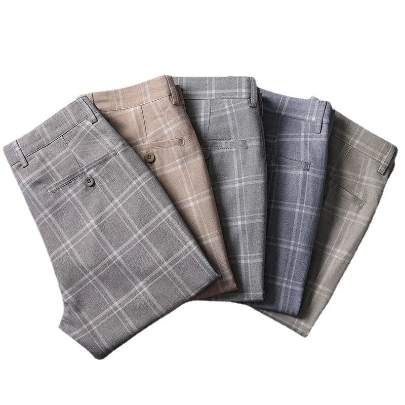 Heren Broek Slim Fit Geruit Stijlvolle Casual Pantalon 4