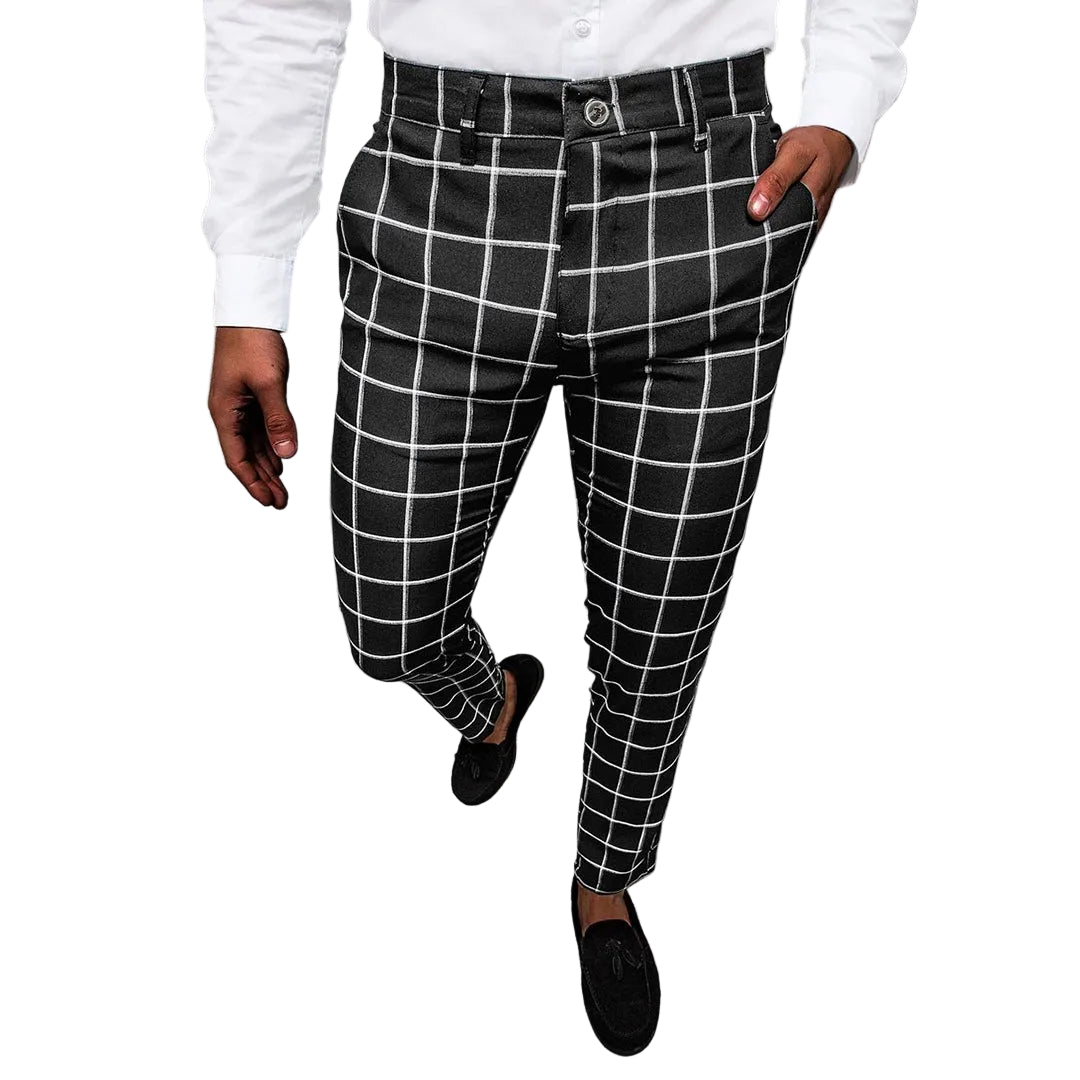 Heren Broek Tapered met Rasterpatroon voor Casual en Zakelijk Gebruik 0