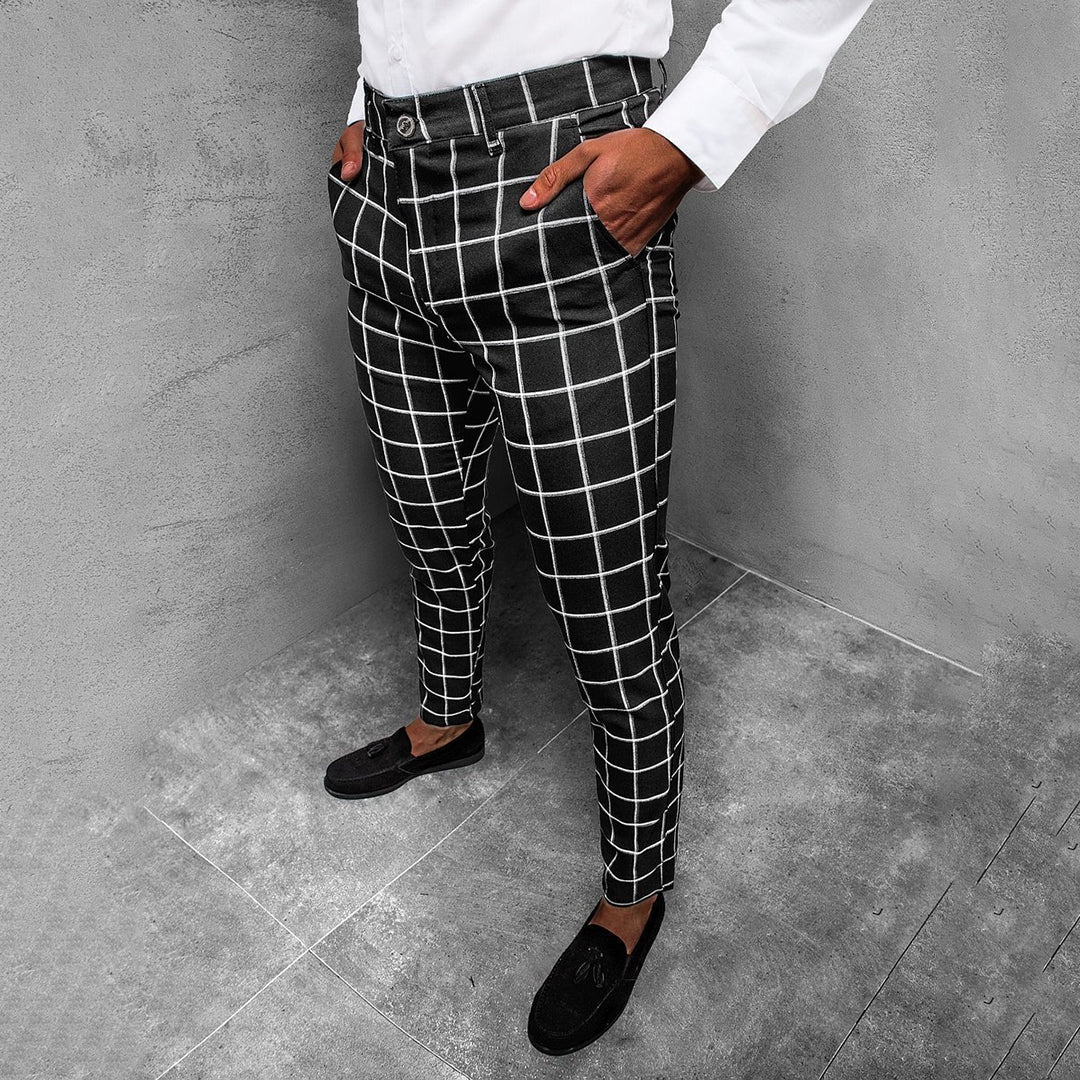 Heren Broek Tapered met Rasterpatroon voor Casual en Zakelijk Gebruik 1