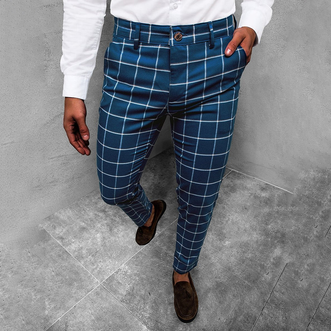 Heren Broek Tapered met Rasterpatroon voor Casual en Zakelijk Gebruik 2