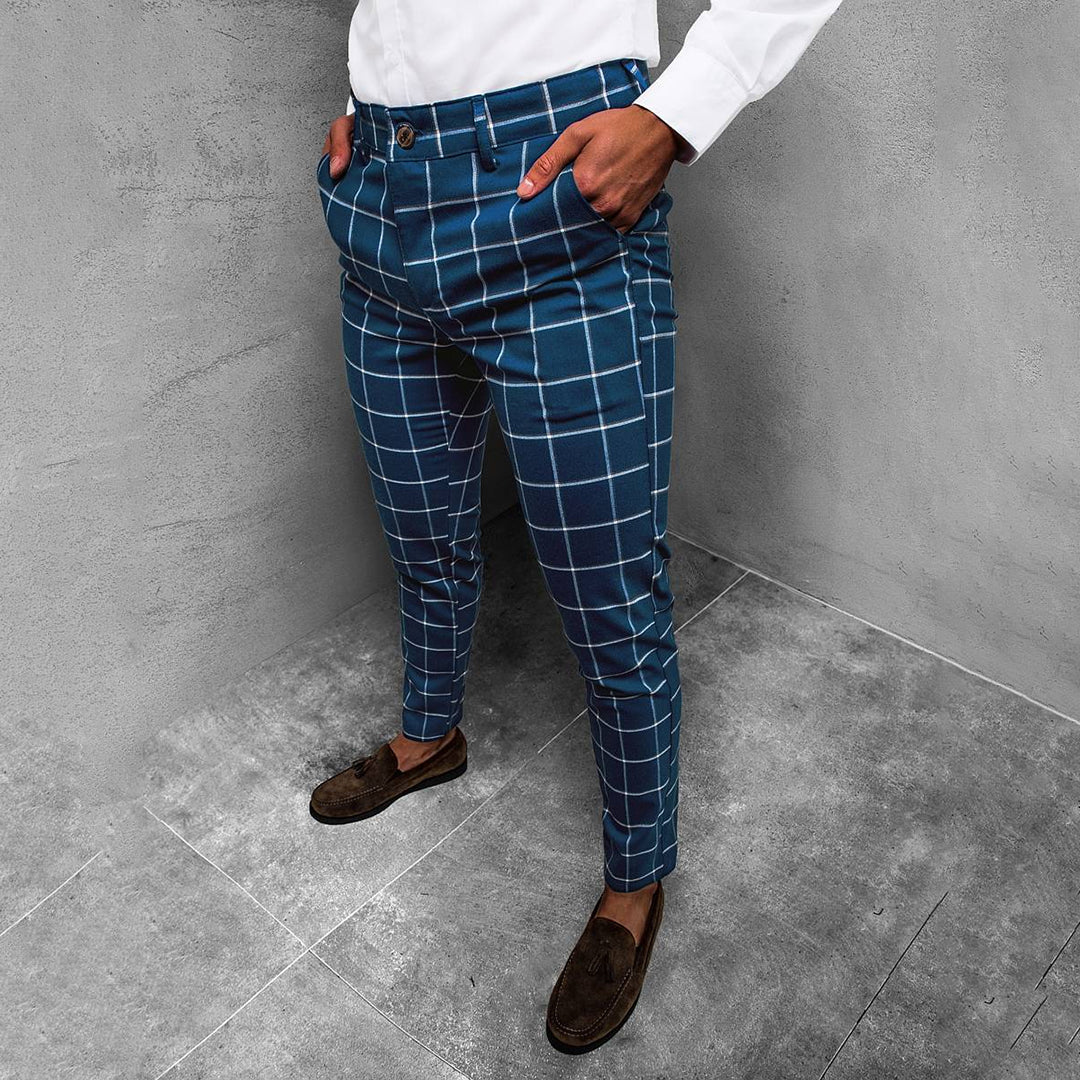 Heren Broek Tapered met Rasterpatroon voor Casual en Zakelijk Gebruik 3