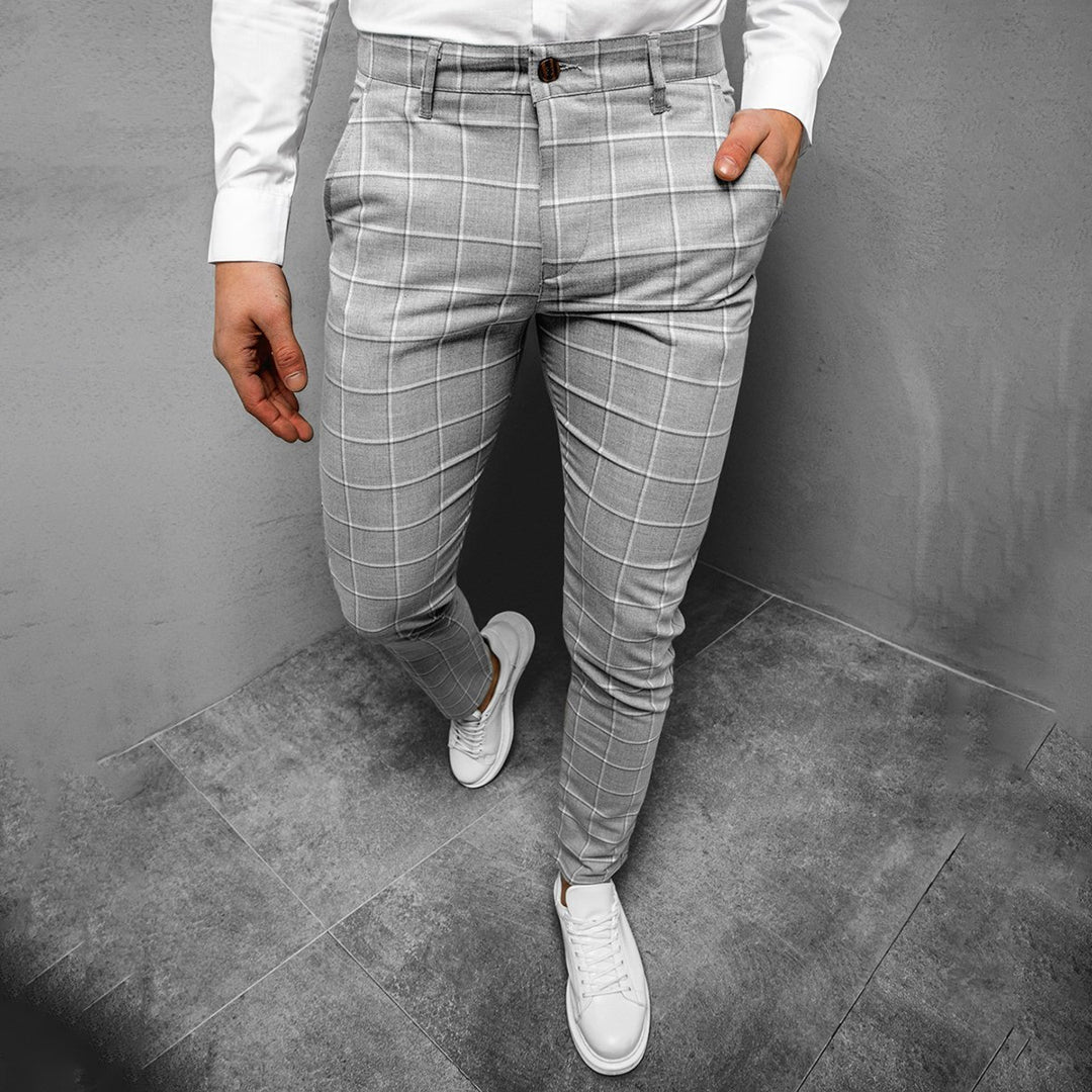Heren Broek Tapered met Rasterpatroon voor Casual en Zakelijk Gebruik 4