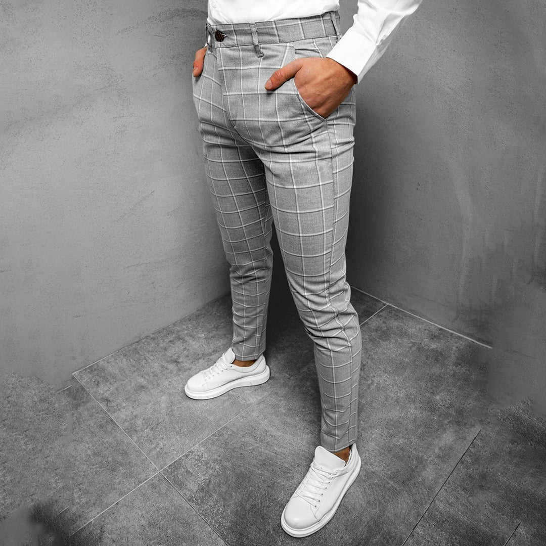 Heren Broek Tapered met Rasterpatroon voor Casual en Zakelijk Gebruik 5
