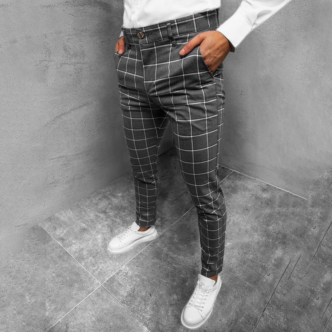 Heren Broek Tapered met Rasterpatroon voor Casual en Zakelijk Gebruik 7