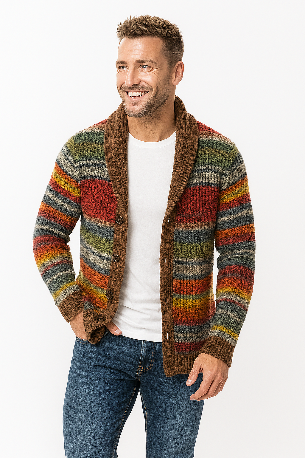 Heren Cardigan Met Opvallende Strepen 1