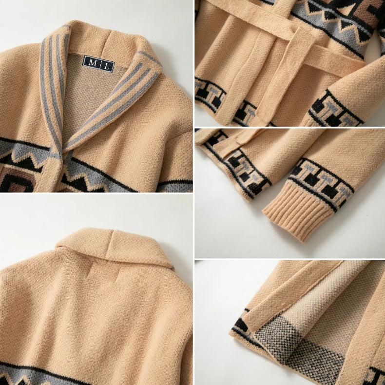 Heren Cardigan Sjaalkraag Met Geometrische Patronen 4