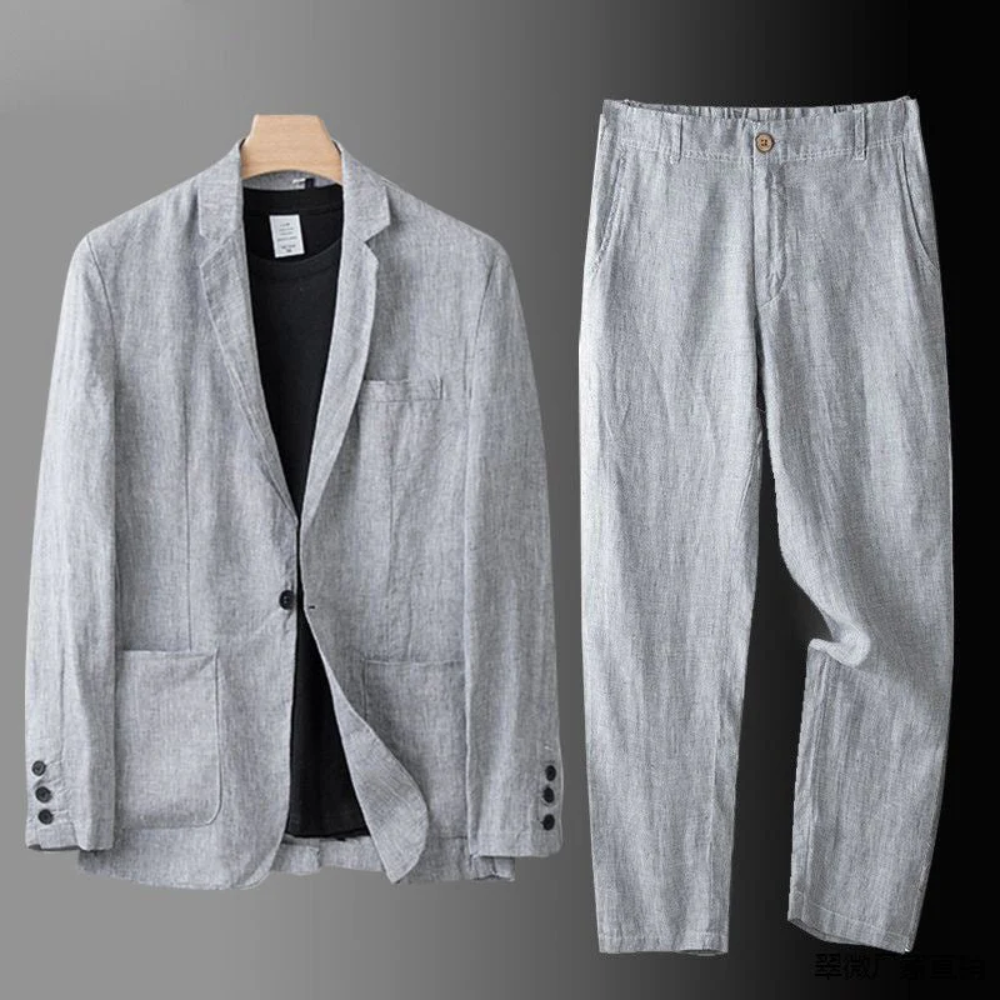 Heren Casual Linnen Set Met Ademende Pasvorm 4