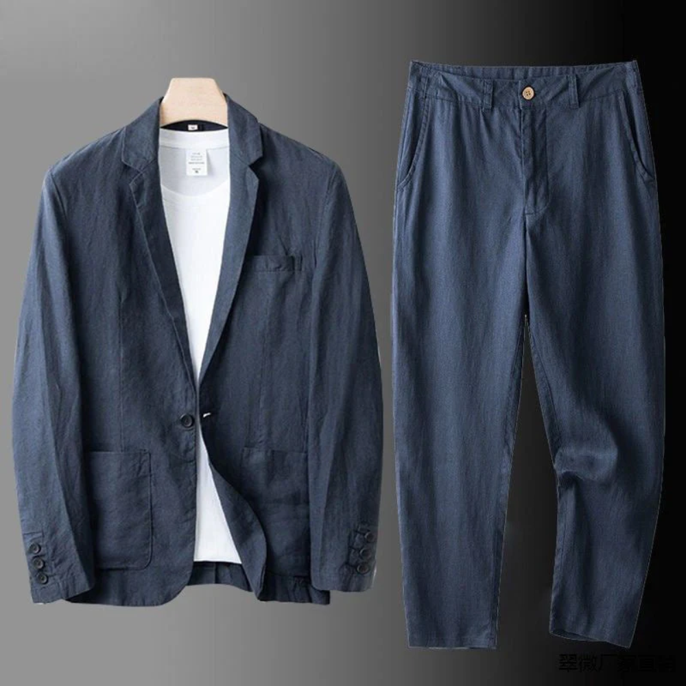 Heren Casual Linnen Set Met Ademende Pasvorm 7