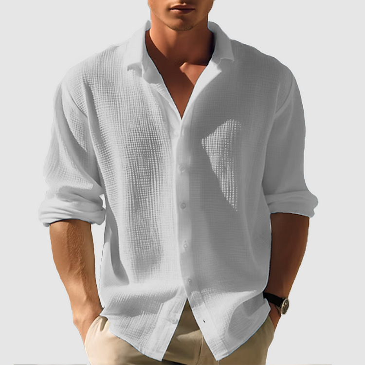 Heren Casual Overhemd Effen Kleur Lange Mouwen 2