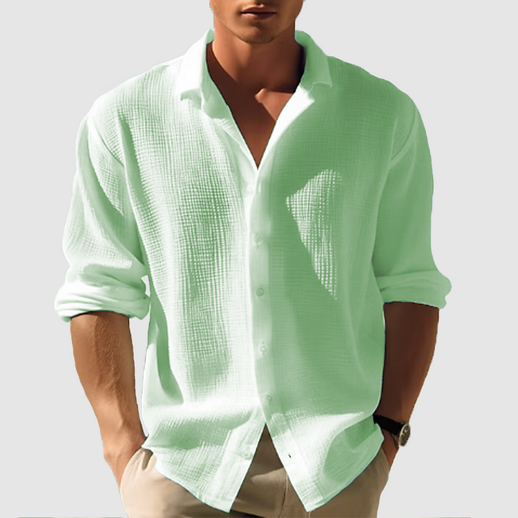 Heren Casual Overhemd Effen Kleur Lange Mouwen 3