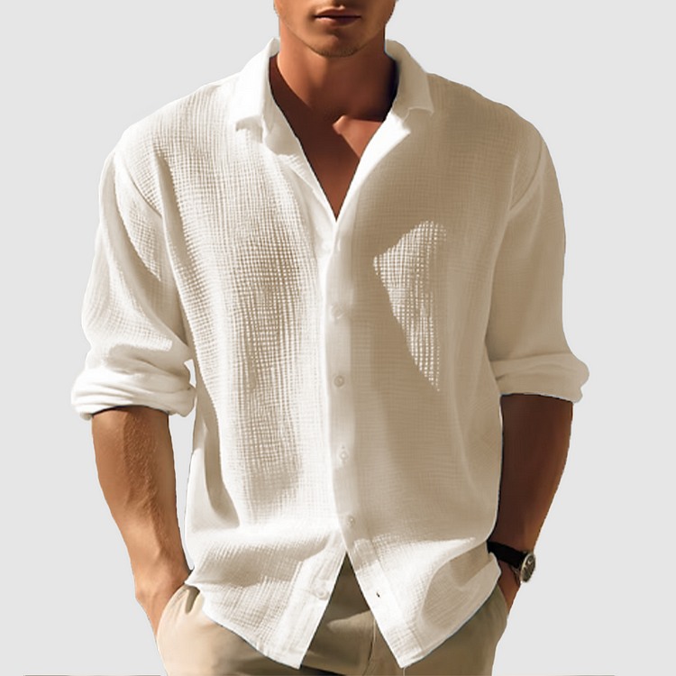 Heren Casual Overhemd Effen Kleur Lange Mouwen 4