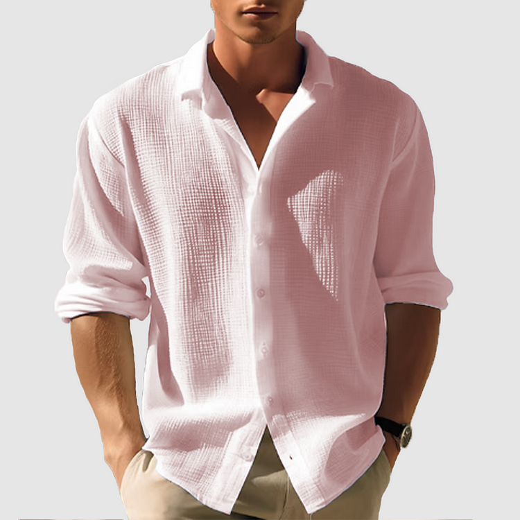 Heren Casual Overhemd Effen Kleur Lange Mouwen 5