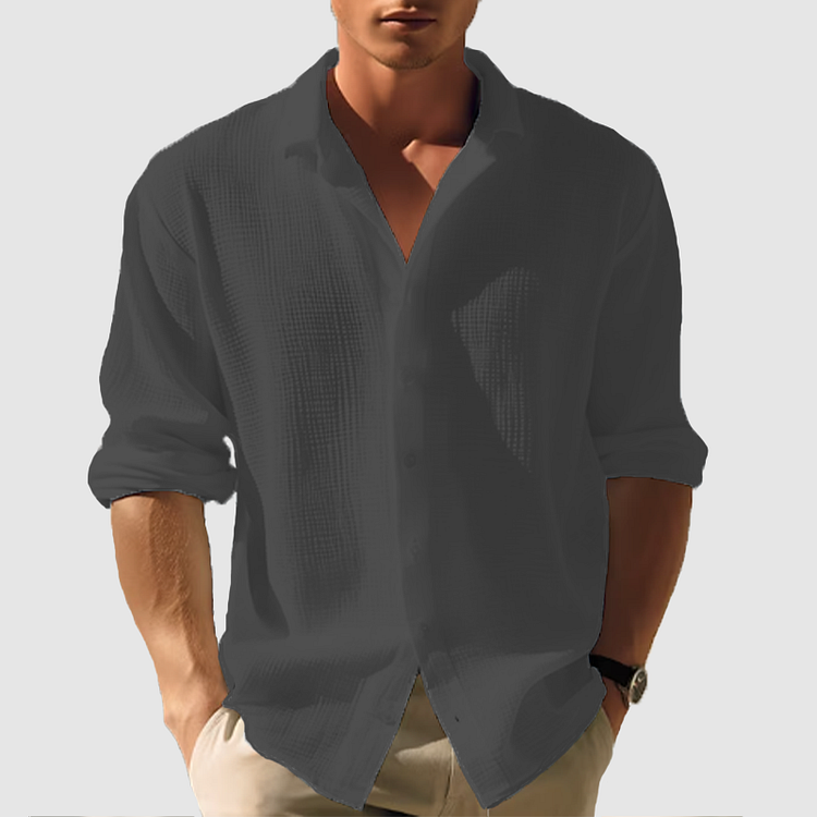 Heren Casual Overhemd Effen Kleur Lange Mouwen 6